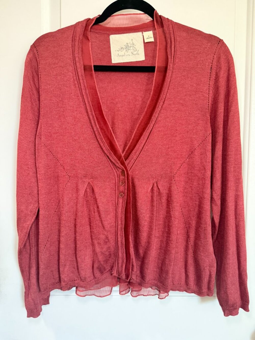 Vintage Anthropologie Angel of the North Chiffon Trim Cardigan Silk Blend Y2K